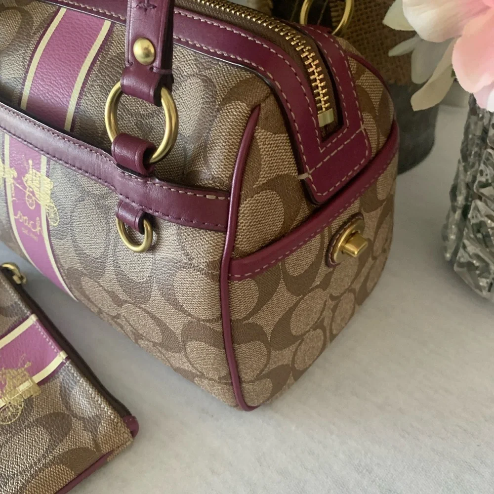Coach RARE Mini Heritage  Satchel Signature Leather Bag and Wristlet